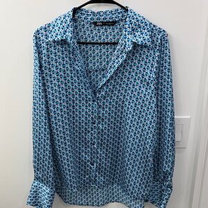 Zara Blue Geometric Button-Up Shirt